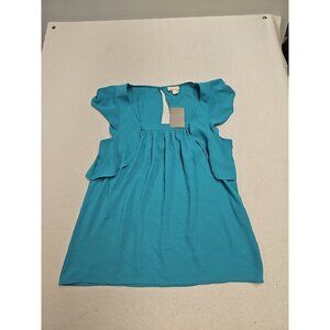 Meadow Rue Anthropologie Size 10 Turquoise Ruffle Open Back Top Shirt Blouse
